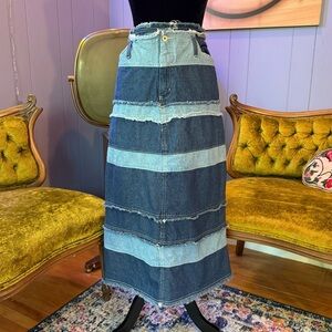 Vintage Y2K Me And You Patchwork Denim Skirt Size XL